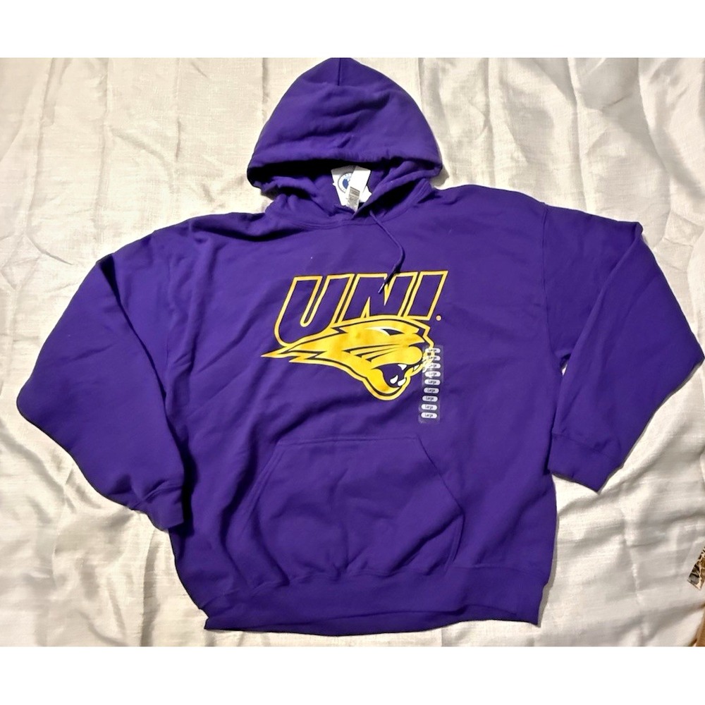 NWT Large University of Northern Iowa Panthers Primary Logo Hoodie - Purple